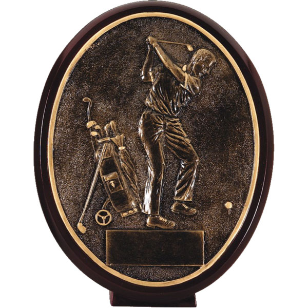 resin-bronze oval golf relief-golfer